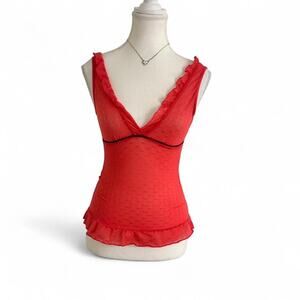 Rampage Pink-Red Lace Polka Dot Perfect Layering Staple Piece Top Size Small